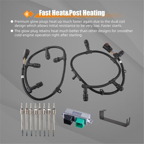6.0L Glow Plug Tharness Kit مع 8 مقابس توهج + وحدة تحكم + أداة إزالة متوافقة مع 2004-2010 Ford 6.0L Powerstroke Diesel in Kuwait