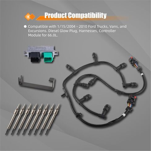 6.0L Glow Plug Tharness Kit مع 8 مقابس توهج + وحدة تحكم + أداة إزالة متوافقة مع 2004-2010 Ford 6.0L Powerstroke Diesel in Kuwait