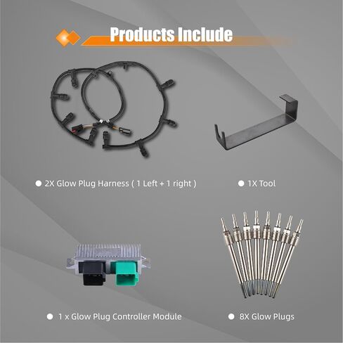 6.0L Glow Plug Tharness Kit مع 8 مقابس توهج + وحدة تحكم + أداة إزالة متوافقة مع 2004-2010 Ford 6.0L Powerstroke Diesel in Kuwait