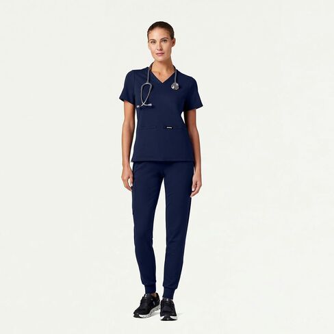 Jaanuu Cesi Women's 2-Pocket Slim Knit V-Neck Scrub Top in Saudi Arabia