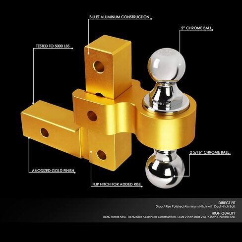 DNA Motoring Hitch-ALU-001-GD الألومنيوم 6 "قطرة مقطورة الكرة المزدوجة قابلة للتعديل قطر السحب. in Kuwait