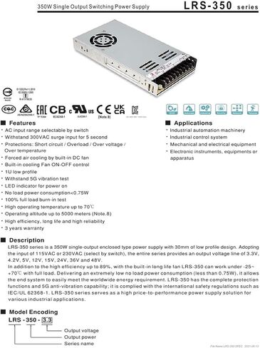 Power Supply LRS-350 LRS-350-5 LRS-350-12 LRS-350-15 LRS-350-24 LRS-350-36 LRS-350-48 350W(LRS-350-24V_350W) in Kuwait