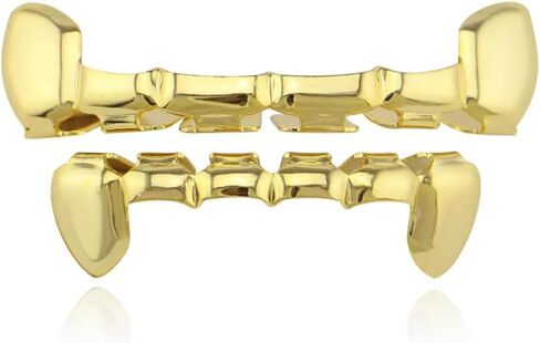 18K Gold Hip Hop Teeth Grillz for Men Women Punk Style Rapper Teeth Grillz Teeth Caps Top Bottom Set Removable Vampire Fangs Mouth Grills Christmas Birthday Party Costume Jewelry in Kuwait