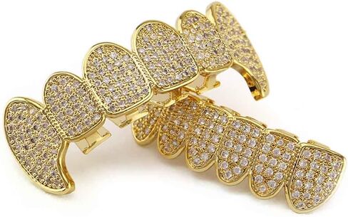 Psivika Diamond Grills Gold مطلي بالهيب هوب الأسنان Grillz Caps Iced Out Cz أعلى وأسفل مصاصي الدماء الشواهد للرجال والنساء in Saudi Arabia
