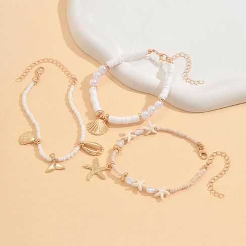 Summer Beach Ankle Bracelet for Women Waterproof Boho Beads Starfish Seashell Anklets Adjustable Surfer Preppy Ankles Set Beach Vacation Accessories in Kuwait