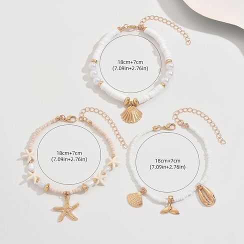 Summer Beach Ankle Bracelet for Women Waterproof Boho Beads Starfish Seashell Anklets Adjustable Surfer Preppy Ankles Set Beach Vacation Accessories in Kuwait