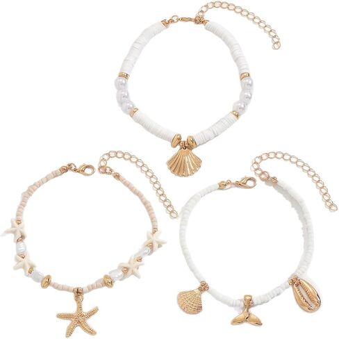 Summer Beach Ankle Bracelet for Women Waterproof Boho Beads Starfish Seashell Anklets Adjustable Surfer Preppy Ankles Set Beach Vacation Accessories in Kuwait