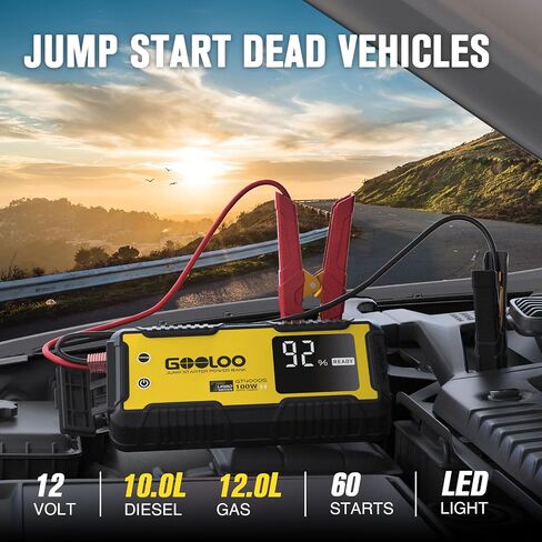 GOOLOO GT4000S JUMP Starter 4000 AMP AMP CAR Starter 100W في اتجاهين في اتجاهين سريع الشحنة المحمولة حزمة شاحن للبطاريات المحمولة لمحركات ديزل 10 لتر ومحركات غاز 12 لتر ، صندوق قفزة ليثيوم Supersafe لمركبات 12 فولت in Kuwait