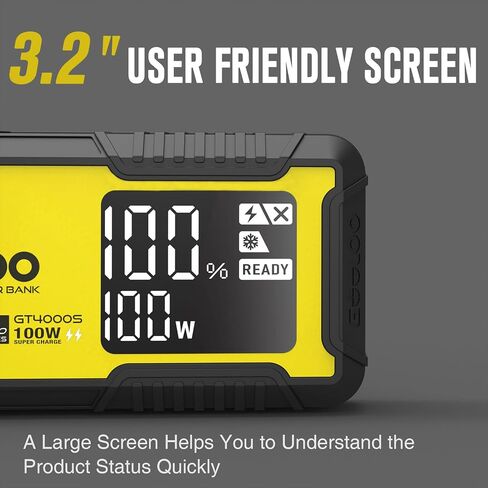 GOOLOO GT4000S JUMP Starter 4000 AMP AMP CAR Starter 100W في اتجاهين في اتجاهين سريع الشحنة المحمولة حزمة شاحن للبطاريات المحمولة لمحركات ديزل 10 لتر ومحركات غاز 12 لتر ، صندوق قفزة ليثيوم Supersafe لمركبات 12 فولت in Kuwait