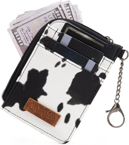 Montana West Wrangler Cow Print Credit Card Holder Cute Keychain Wallet with A Zipper Pocket in Saudi Arabia
