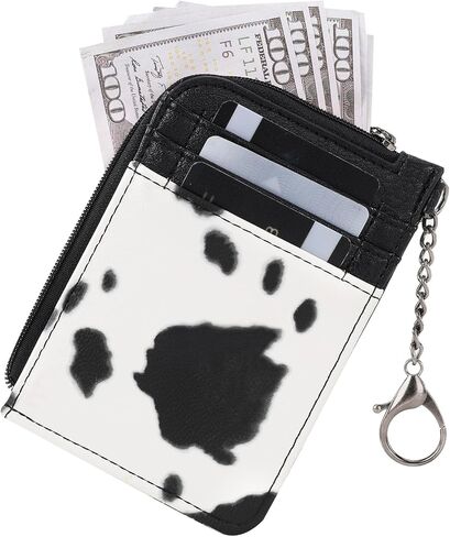 Montana West Wrangler Cow Print Print Card Card Wallet Cute Keychain Wallet مع جيب سحاب in Saudi Arabia
