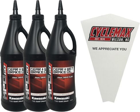 ثلاثة حزمة متوافقة مع Kawasaki KPO Gear + Wet Brake Oil K6103G-101-01Q يحتوي على ثلاث كوارت ومسار قمع in Kuwait