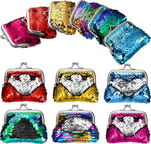 Frienda 12 Packs Sequin Coin محافظ تغيير محفظة عكس ترتر محافظ المصغرة أكياس الترتر الملونة للنساء الحفلات لصالح in Saudi Arabia