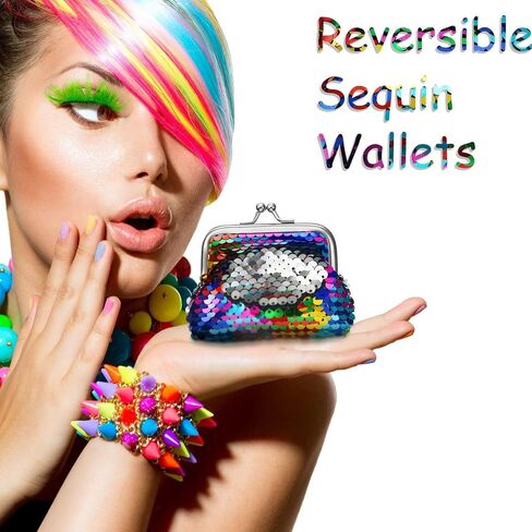 Frienda 12 Packs Sequin Coin محافظ تغيير محفظة عكس ترتر محافظ المصغرة أكياس الترتر الملونة للنساء الحفلات لصالح in Saudi Arabia
