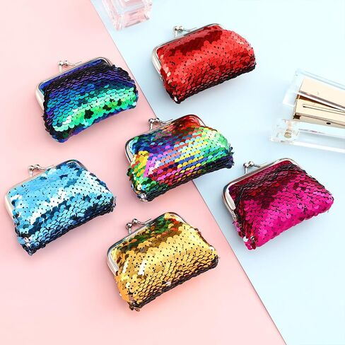 Frienda 12 Packs Sequin Coin محافظ تغيير محفظة عكس ترتر محافظ المصغرة أكياس الترتر الملونة للنساء الحفلات لصالح in Saudi Arabia