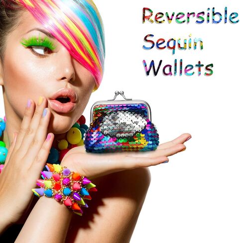 Frienda 12 Packs Sequin Coin محافظ تغيير محفظة عكس ترتر محافظ المصغرة أكياس الترتر الملونة للنساء الحفلات لصالح in Saudi Arabia