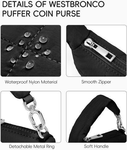 Westbronco Super Mini Coin Pouch Nylon Equilted Wristlet For Women Tiny Puster Puffer Bass ، حقيبة يد صغيرة in Kuwait