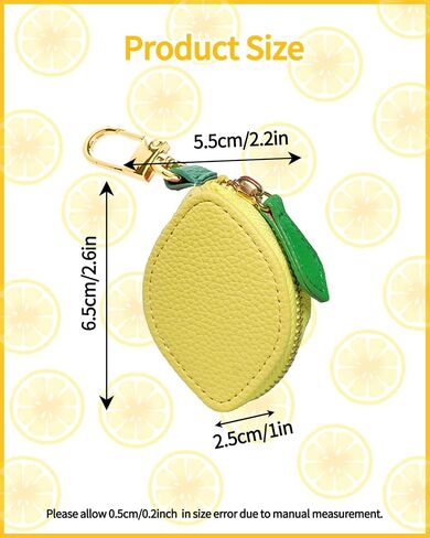 محفظة محفظة Lemon Coin Coin Charm مع سلسلة مفاتيح ، حقيبة عملة فاكهة لطيفة مع سستة ، محفظة سحر كيس الفاكهة المصغرة للنساء (الليمون ، الأصفر) in Saudi Arabia