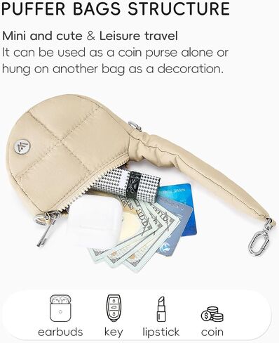 Westbronco Super Mini Coin Pouch Nylon Equilted Wristlet For Women Tiny Puster Puffer Bass ، حقيبة يد صغيرة in Kuwait