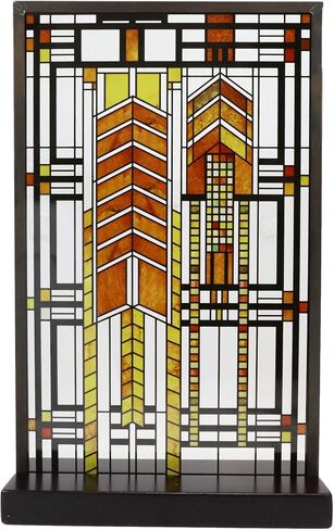 Ebros Frank Lloyd Wright Autumn Sumac Stained Glass Art Metal Framed Hanging Wall Decor Or Desktop Plaque Susan Lawrence Dana House Window Architectural Home or Office Decorative Accent 10" by 6.5" in Saudi Arabia