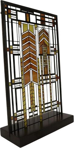 Ebros Frank Lloyd Wright Autumn Sumac Stained Glass Art Metal Framed Hanging Wall Decor Or Desktop Plaque Susan Lawrence Dana House Window Architectural Home or Office Decorative Accent 10" by 6.5" in Saudi Arabia
