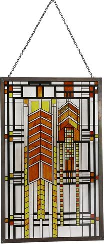 Ebros Frank Lloyd Wright Autumn Sumac Stained Glass Art Metal Framed Hanging Wall Decor Or Desktop Plaque Susan Lawrence Dana House Window Architectural Home or Office Decorative Accent 10" by 6.5" in Saudi Arabia