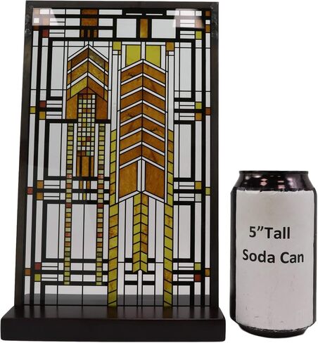 Ebros Frank Lloyd Wright Autumn Sumac Stained Glass Art Metal Framed Hanging Wall Decor Or Desktop Plaque Susan Lawrence Dana House Window Architectural Home or Office Decorative Accent 10" by 6.5" in Saudi Arabia