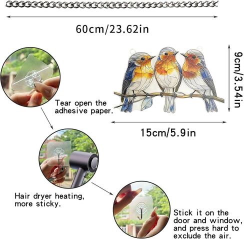 Stained Glass Window Hanging Bird Hand-Painted Stain Acrylic Panel Window Hanging Decor Gift for Women Mother's Day Christmas (15CM-Sparrow Bird) in Kuwait