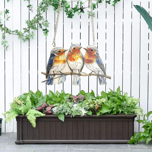 Stained Glass Window Hanging Bird Hand-Painted Stain Acrylic Panel Window Hanging Decor Gift for Women Mother's Day Christmas (15CM-Sparrow Bird) in Kuwait