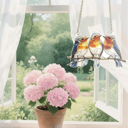 Stained Glass Window Hanging Bird Hand-Painted Stain Acrylic Panel Window Hanging Decor Gift for Women Mother's Day Christmas (15CM-Sparrow Bird) in Kuwait