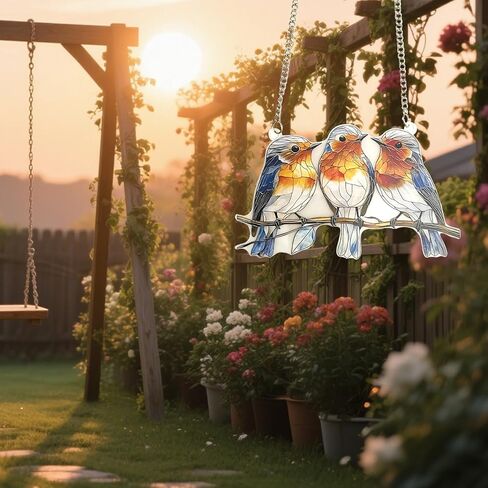 Stained Glass Window Hanging Bird Hand-Painted Stain Acrylic Panel Window Hanging Decor Gift for Women Mother's Day Christmas (15CM-Sparrow Bird) in Kuwait