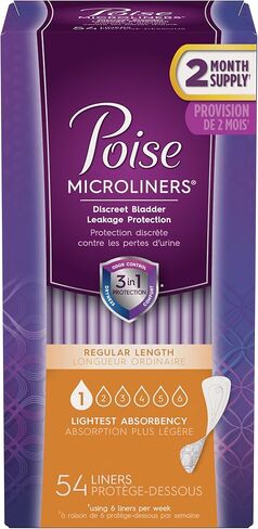 Poise Microliners Regular Length, Lightest Absorbency, 54 Count in Saudi Arabia