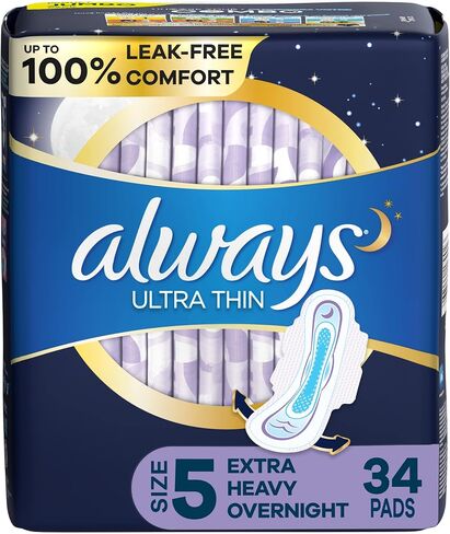 ALWAYS Ultra Thin Size 5 Extra Heavy Overnight Pads with Wings Unscented, Size 5, 34 Count in Saudi Arabia