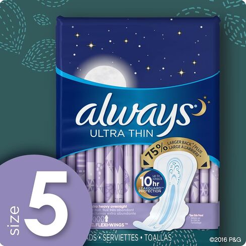 ALWAYS Ultra Thin Size 5 Extra Heavy Overnight Pads with Wings Unscented, Size 5, 34 Count in Saudi Arabia