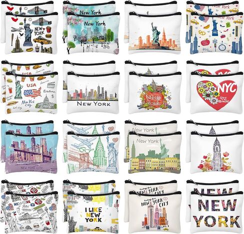32 Pcs New York Souvenirs NYC Gifts NY Souvenirs USA Souvenirs Small Canvas Coin Purse Cute Change Purse Zipper Coin Pouch Mini Coin Bag Tiny Pouch for Women Traveler Birthday Gifts in Saudi Arabia