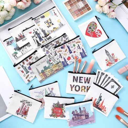 32 Pcs New York Souvenirs NYC Gifts NY Souvenirs USA Souvenirs Small Canvas Coin Purse Cute Change Purse Zipper Coin Pouch Mini Coin Bag Tiny Pouch for Women Traveler Birthday Gifts in Saudi Arabia