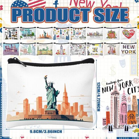 32 Pcs New York Souvenirs NYC Gifts NY Souvenirs USA Souvenirs Small Canvas Coin Purse Cute Change Purse Zipper Coin Pouch Mini Coin Bag Tiny Pouch for Women Traveler Birthday Gifts in Saudi Arabia