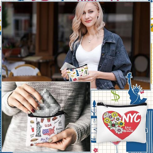 32 Pcs New York Souvenirs NYC Gifts NY Souvenirs USA Souvenirs Small Canvas Coin Purse Cute Change Purse Zipper Coin Pouch Mini Coin Bag Tiny Pouch for Women Traveler Birthday Gifts in Saudi Arabia