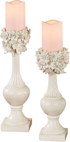 حاملات شموع على شكل جرة زهور أنيقة من زهور الأقحوان والنرجس باللون العاجي مع رمادي داكن، مجموعة من 2 in Kuwait