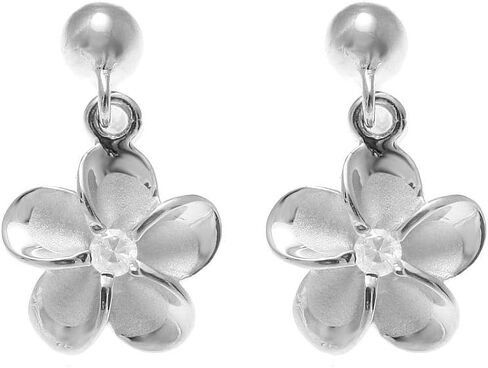 925 sterling silver rhodium plated ball dangle 10mm Hawaiian plumeria flower cz post earrings in Saudi Arabia
