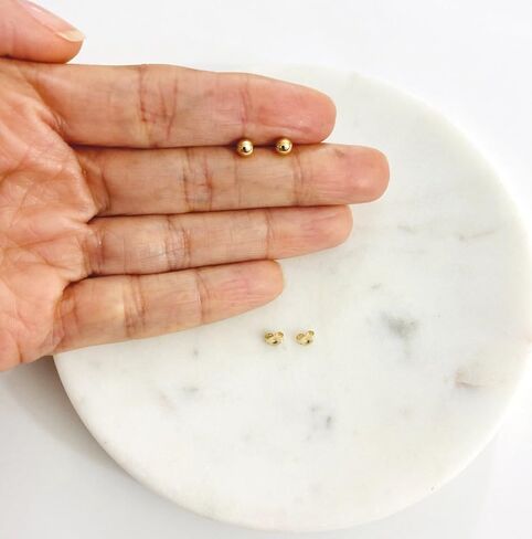 Authentic 10K Solid Yellow Gold Ball Post Earrings, 10K Real Gold Stud Earrings, 5 Different Sizes. in Saudi Arabia
