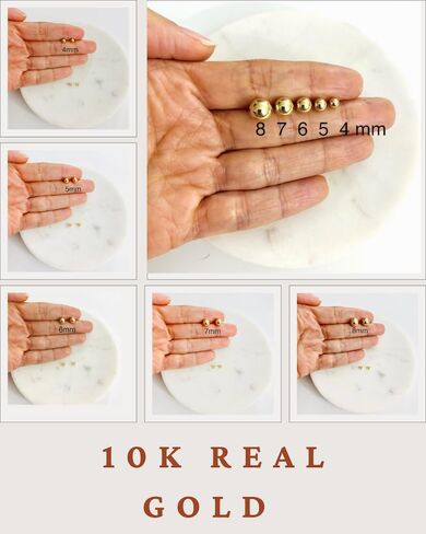 Authentic 10K Solid Yellow Gold Ball Post Earrings, 10K Real Gold Stud Earrings, 5 Different Sizes. in Saudi Arabia