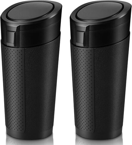 Car Trash Can Bin with Lid, 2 Packs Mini Leakproof Garbage Can for Vehicle, Cup Holder Trash Can, Small Trash Bin for Cars, Home, Bedroom, Office(Black) in Kuwait