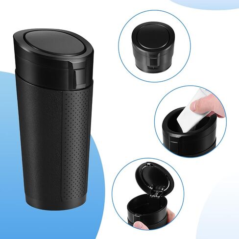 Car Trash Can Bin with Lid, 2 Packs Mini Leakproof Garbage Can for Vehicle, Cup Holder Trash Can, Small Trash Bin for Cars, Home, Bedroom, Office(Black) in Kuwait