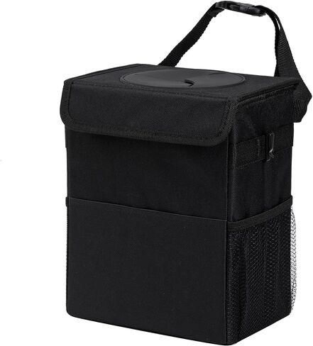 Car Garbage can with lid Leak Proof Vehicle Trash Can 3 Storage Pockets Hanging Waterproof car Trash Bag for SUV Black in Saudi Arabia