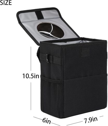 Car Garbage can with lid Leak Proof Vehicle Trash Can 3 Storage Pockets Hanging Waterproof car Trash Bag for SUV Black in Saudi Arabia