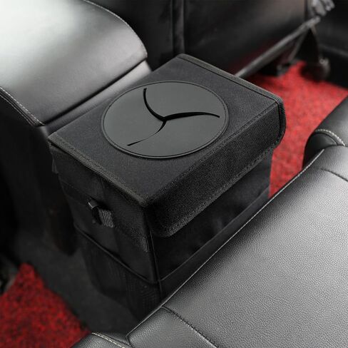 Car Garbage can with lid Leak Proof Vehicle Trash Can 3 Storage Pockets Hanging Waterproof car Trash Bag for SUV Black in Saudi Arabia