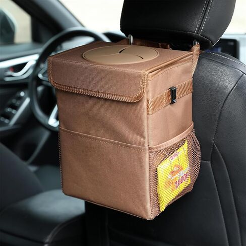 Car Garbage can with lid Leak Proof Vehicle Trash Can 3 Storage Pockets Hanging Waterproof car Trash Bag for SUV Black in Saudi Arabia