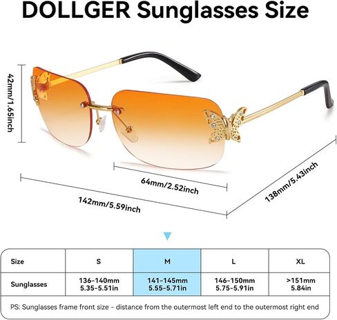 Dollger Rectangle Y2k Sunglasses for Women Fashion Rimless 2000s Square Brown Sun Glasses Butterfly 90s Cool Shades in Saudi Arabia