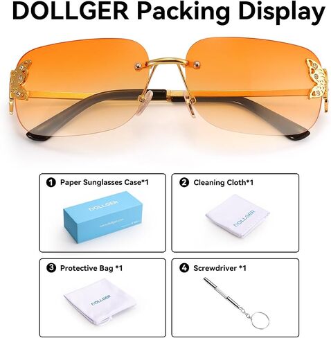 Dollger Rectangle Y2k Sunglasses for Women Fashion Rimless 2000s Square Brown Sun Glasses Butterfly 90s Cool Shades in Saudi Arabia